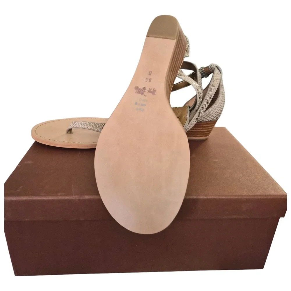 Coach Ingrid Natural Snake Print‎ Leather Thong Sandals Ankle Strap Size 8.5 New - Picture 7 of 8